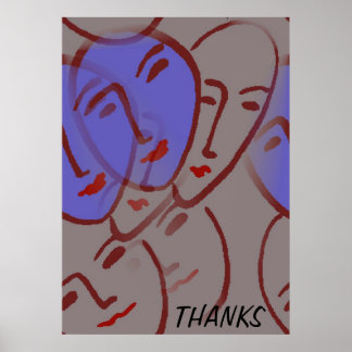 Affiches Abstraites des visages bleus