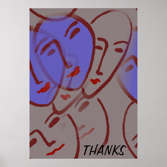 Affiches Abstraites des visages bleus (Devant)