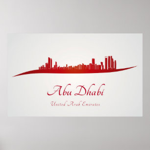 Affiches Abu Dhabi skyline in red and gray background
