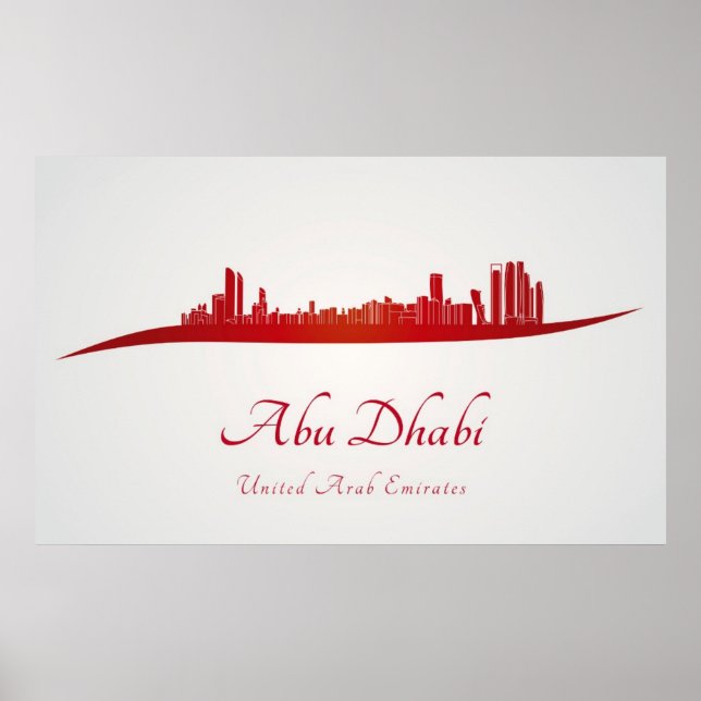 Affiches Abu Dhabi skyline in red and gray background (Devant)