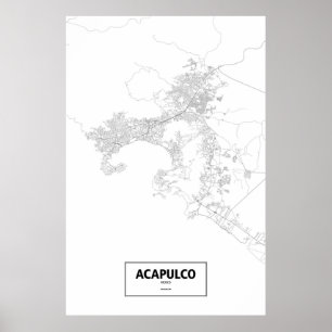 Affiches Acapulco, Mexique (noir sur blanc)