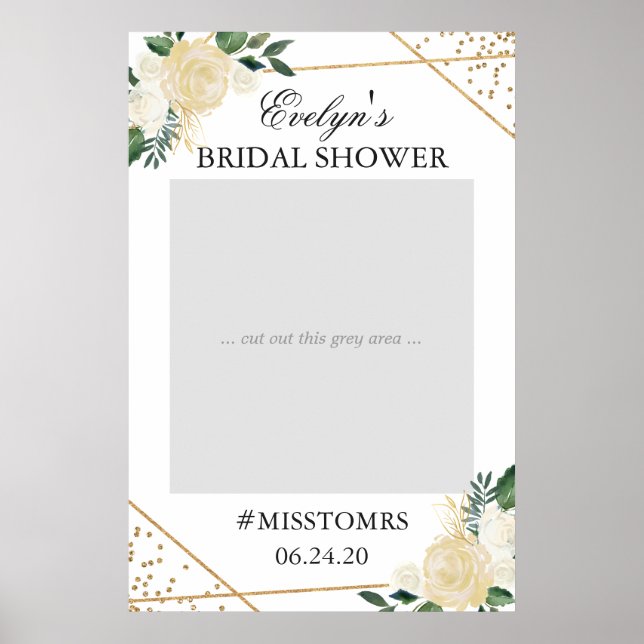 Affiches Accessoire de photo de mariage floral vert or (Devant)