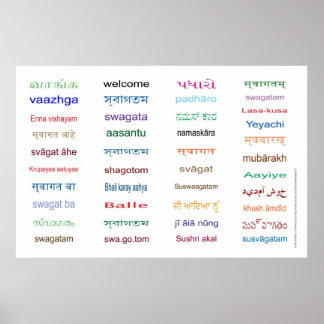 Affiches Accueil immense en Langues de l'Inde - 5 Tailles!