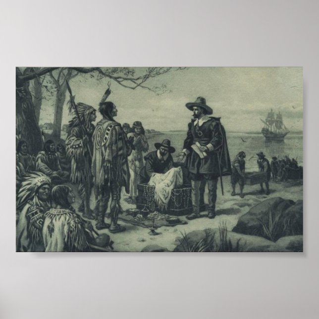 Affiches Achat de l'île de Manhattan par Peter Minuit, 1626 (Devant)