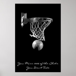 Affiches Achievement Motivational Basketball Black & White