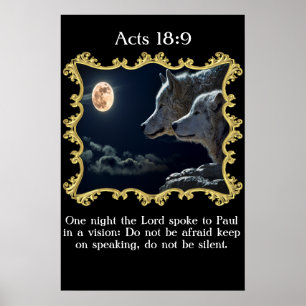 Affiches Actes 18:9 Loups regardant la pleine lune.