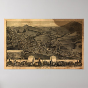 Affiches Adams Massachusetts 1882 Carte panoramique antique
