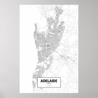 Affiches Adélaïde, Australie (noir sur blanc)