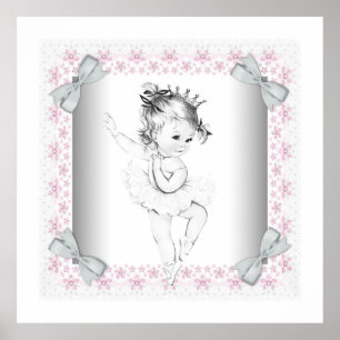 Affiches Adorable Ballerine Bébé Fille Rose Vintage