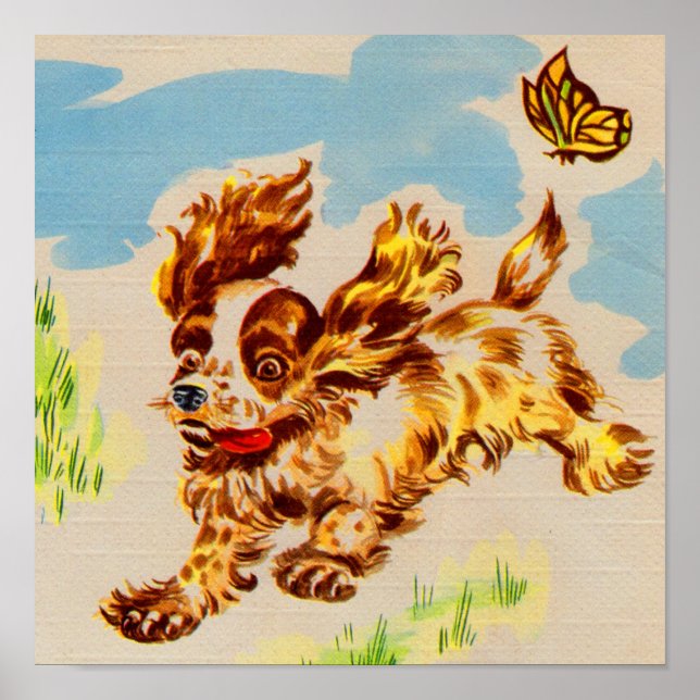 Affiches adorable cocker spaniel chiot sur la course (Devant)