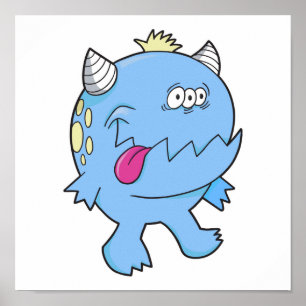 Affiches adorable monstre de chomper à la langue bleue