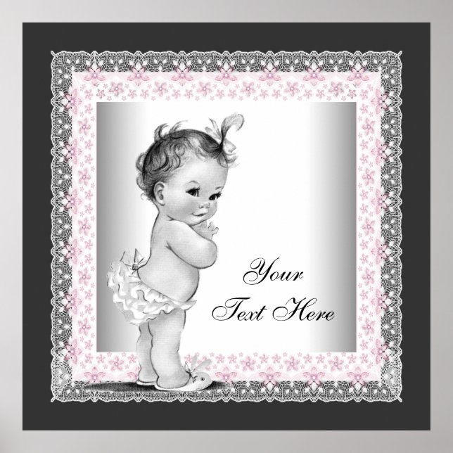 Affiches Adorable Pink Vintage bébé fille (Devant)