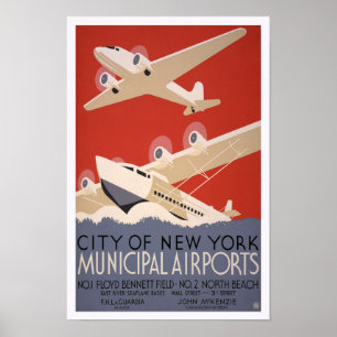 Affiches Aéroports municipaux, 1936. Voyage aérien vintage