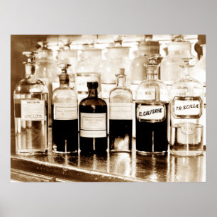 Affiches Affichage de bouteilles apothécaires contenant des