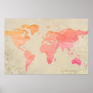 Affiches aged look watercolor world map travel