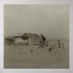 Affiches Agriculteur et fils marchant dans une tempête de