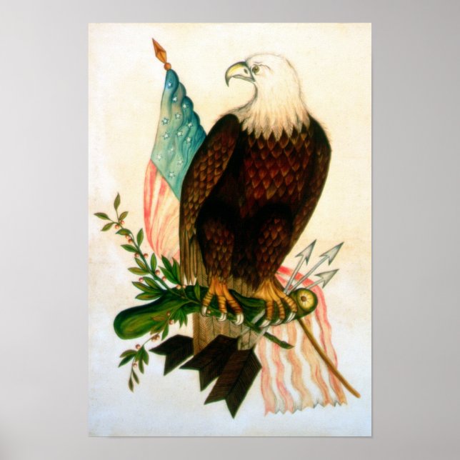 Affiches Aigle à tête blanche avec drapeau (Devant)