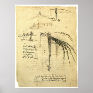 Affiches Aile du croquis de machine volante de Léonard de V