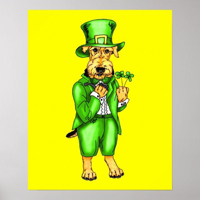 Affiches Airedale Terrier St. Patrick's Day Leprechaun (Devant)