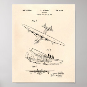 Affiches Airplane 1935 Patent Art Old Peper