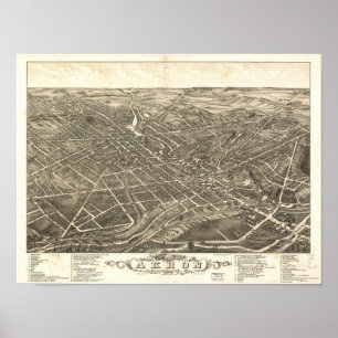 Affiches Akron Ohio 1882 Carte panoramique antique