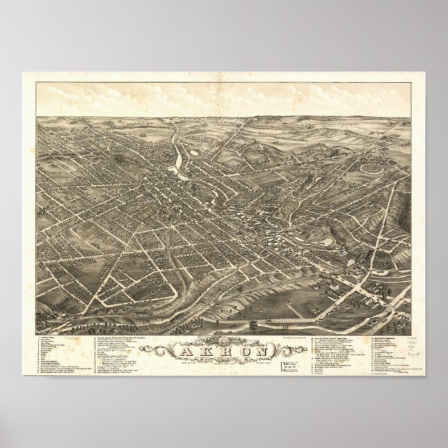 Affiches Akron Ohio 1882 Carte panoramique antique (Devant)