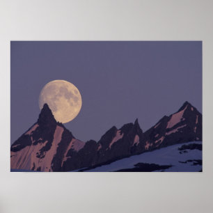 Affiches Alaska, montagnes Chugach La pleine lune se lève