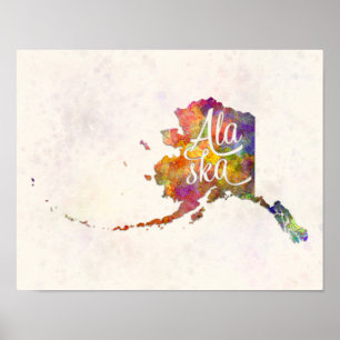 Affiches Alaska US State in watercolor text cut out