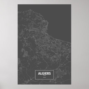 Affiches Alger, Algérie (blanc sur noir)