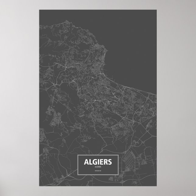 Affiches Alger, Algérie (blanc sur noir) (Devant)