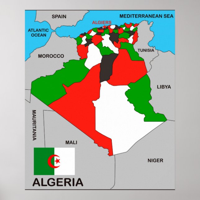 Affiches algeria country political map flag (Devant)