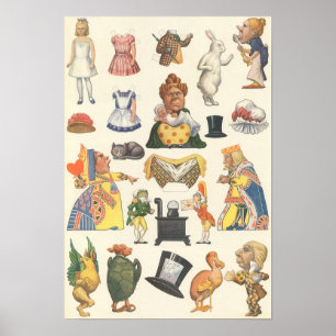 Affiches Alice au pays des merveilles, papier découpé victo