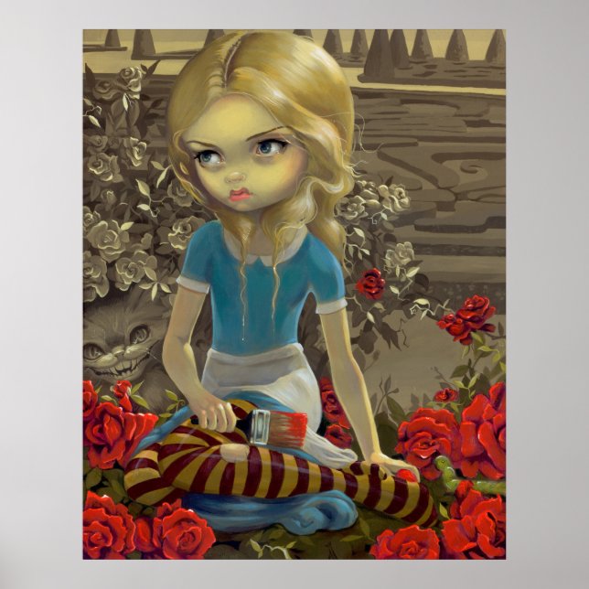 Affiches Alice au pays des merveilles Peinture rouge Rose I (Devant)