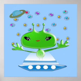 Affiches Aliens de l'espace extra-atmosphérique verts migno