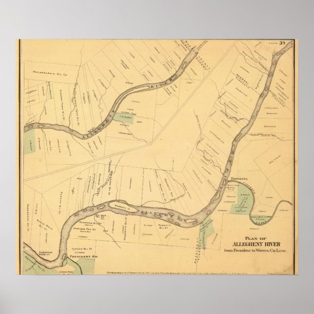 Affiches Allegheny River Pa, carte (Devant)