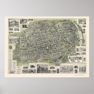 Affiches Allentown, PA Carte panoramique - 1901