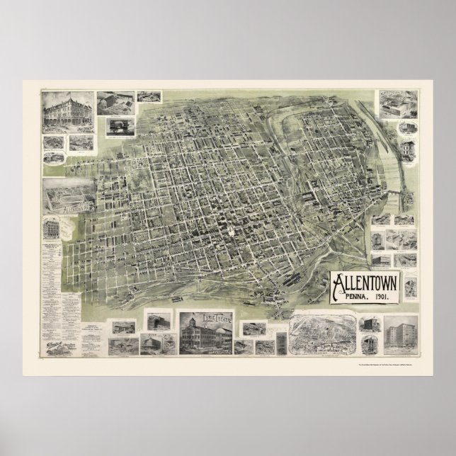 Affiches Allentown, PA Carte panoramique - 1901 (Devant)