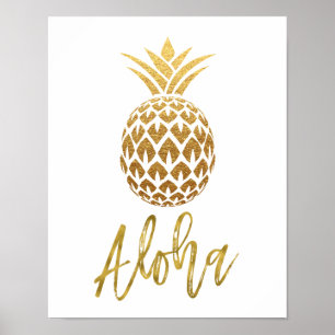 Affiches Aloha Aigle Tropical Ananas White et Gold Foil