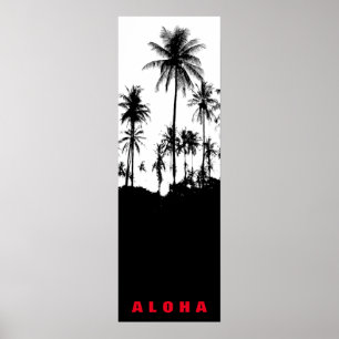Affiches Aloha Blanc Noir Hawaii Palmiers Tropiques Voyage