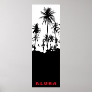 Affiches Aloha Blanc Noir Hawaii Palmiers Tropiques Voyage