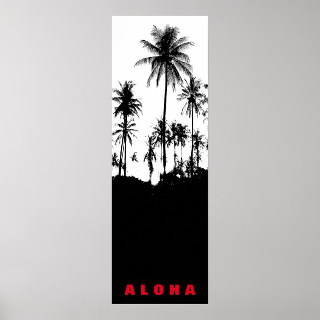 Affiches Aloha Blanc Noir Hawaii Palmiers Tropiques Voyage (Devant)