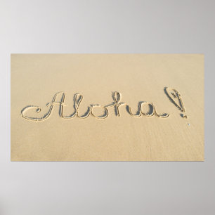 Affiches Aloha signe sur le sable de la plage