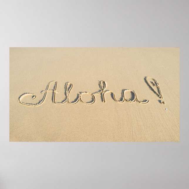 Affiches Aloha signe sur le sable de la plage (Devant)