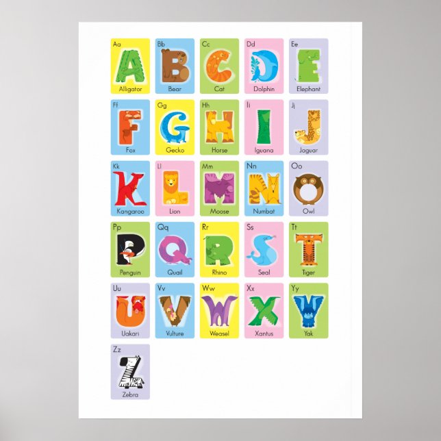 Affiches Alphabet Animalier - Style Carte Flash (Devant)