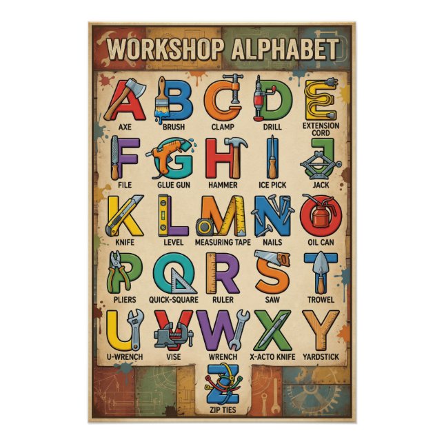Affiches Alphabet Outils de A à Z (Devant)