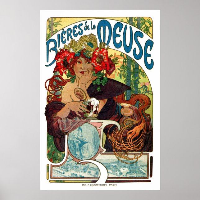 Affiches Alphonse Mucha Bieres De La Meuse (Devant)