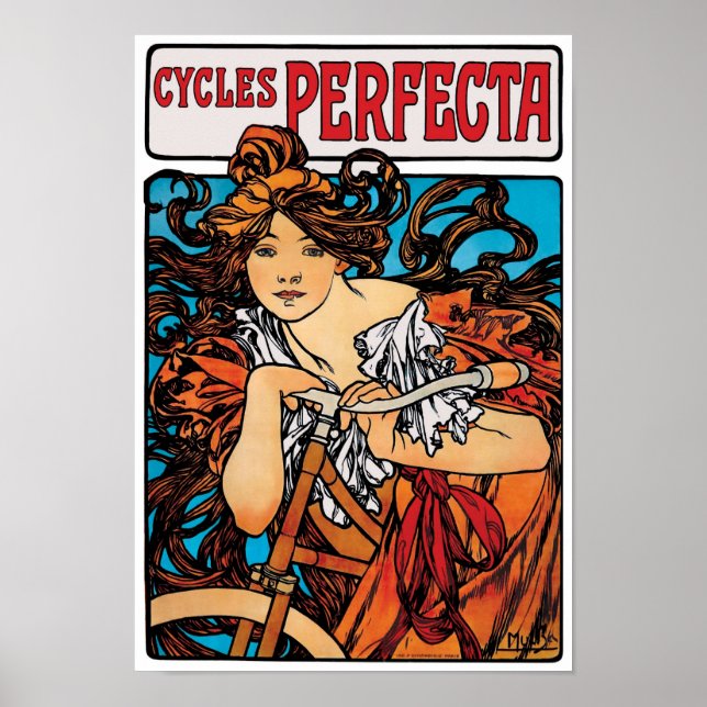 Affiches Alphonse Mucha - Cycles Perfecta Retro Art Nouveau (Devant)