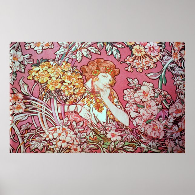Affiches Alphonse Mucha. Femme Parmi Les Fleurs 1900 (Devant)