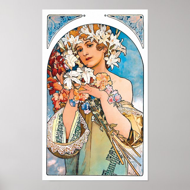 Affiches Alphonse Mucha - Fleur - Art Nouveau Rétro (Devant)