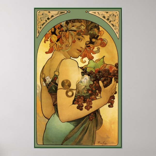 Affiches Alphonse Mucha Fruit Peinture pas de frontière (Devant)